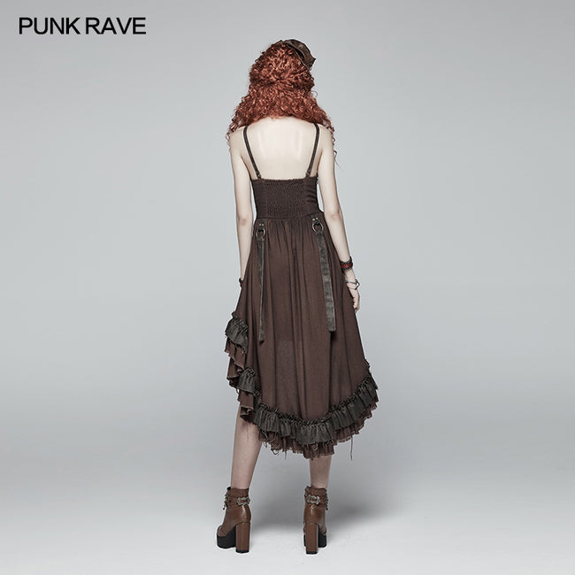 Steampunk Pleated Two-Layer Ruffled Hem High-Low Dress