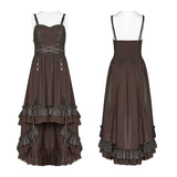 Steampunk Pleated Two-Layer Ruffled Hem High-Low Dress