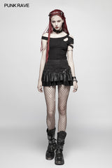 Daily Punk Short Sleeve T-shirt With Eyelets Decoration