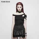 Daily Punk Short Sleeve T-shirt With Eyelets Decoration