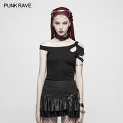 Daily Punk Short Sleeve T-shirt With Eyelets Decoration
