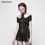 Punk WOMENS HALTER Military Short Sleeve Knitted T-shirt