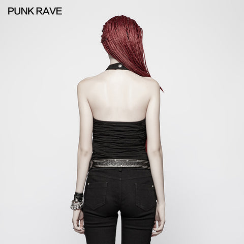 Punk Womens Halter Broken Hole Chain Knit Vest