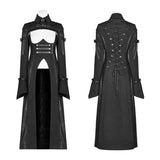 Punk Futuristic Long Coat With Adjustable Drawstring Design