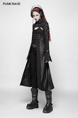 Punk Futuristic Long Coat With Adjustable Drawstring Design