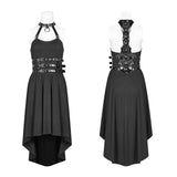 Dark Punk Halter Neck Spine Shaped High Low Dress