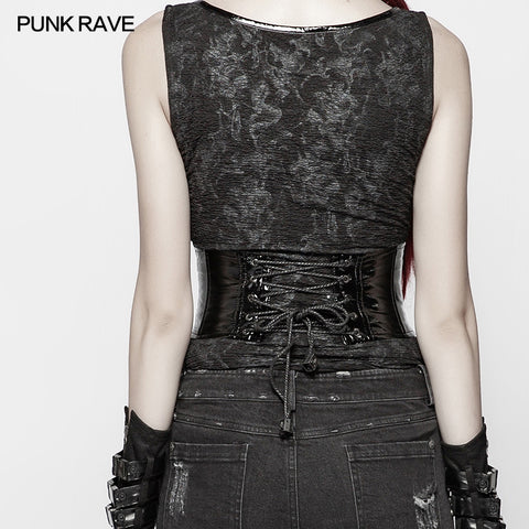 PUNK Tight-fitting Bright Patent PU Lace-up Girdle