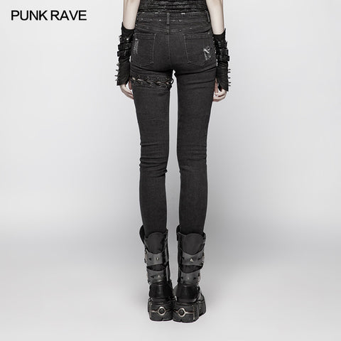 Punk Denim Trousers Water-washed Long Jeans