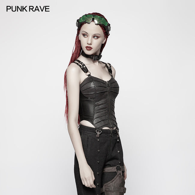 Punk PU Tight-fitting  Short Corset With Cross Lace-up Back
