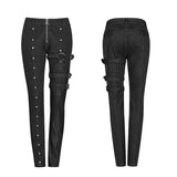 Steampunk Micro-elastic  Contrasting Color Denim Trousers