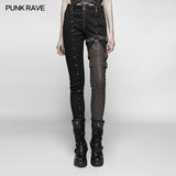 Steampunk Micro-elastic  Contrasting Color Denim Trousers