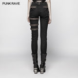 Steampunk Micro-elastic  Contrasting Color Denim Trousers