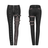 Steampunk Micro-elastic  Contrasting Color Denim Trousers
