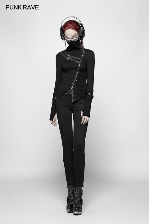 Punk Women Turtleneck Metal Long Sleeve T-shirt