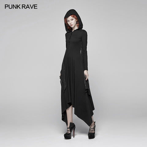 Gothic Bat Wing Hooded Long Sleeves Asymmetrical Dress