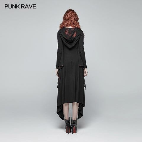 Gothic Bat Wing Hooded Long Sleeves Asymmetrical Dress