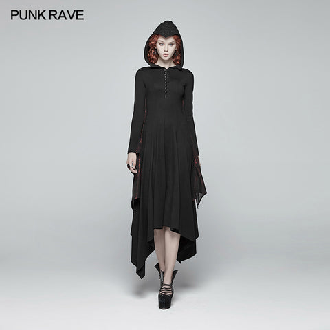 Gothic Bat Wing Hooded Long Sleeves Asymmetrical Dress