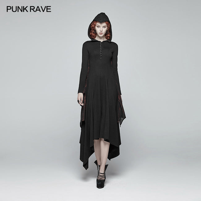 Gothic Bat Wing Hooded Long Sleeves Asymmetrical Dress– Punkravestore