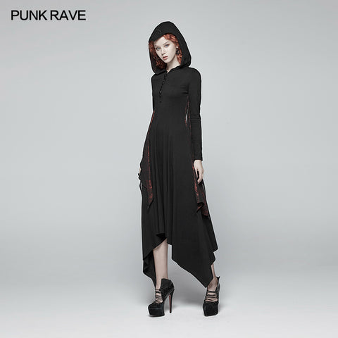 Gothic Bat Wing Hooded Long Sleeves Asymmetrical Dress