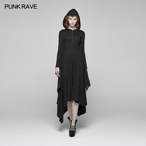 Gothic Bat Wing Hooded Long Sleeves Asymmetrical Dress
