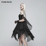 Lolita Black Off Shoulder Irregular Hem Elf Dress