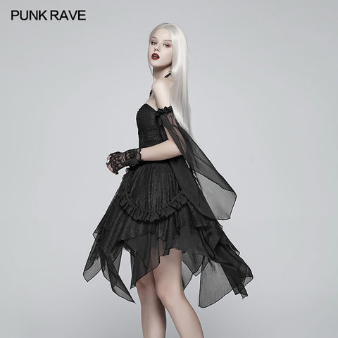 Lolita Black Off Shoulder Irregular Hem Elf Dress