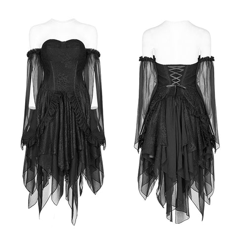 Lolita Black Off Shoulder Irregular Hem Elf Dress