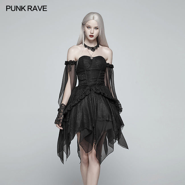 Lolita Black Off Shoulder Irregular Hem Elf Dress Punkravestore Lolita Black Off Shoulder Irregular Hem Elf Dress Punkravestore