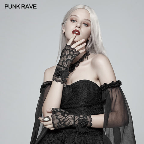 Gothic Black Lace Tulle Glove - One Pair