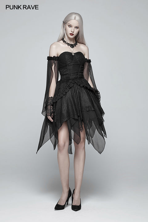 Gothic Black Lace Tulle Glove - One Pair