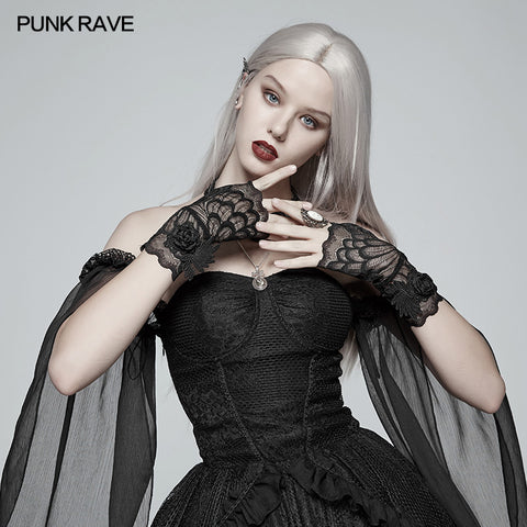 Gothic Black Lace Tulle Glove - One Pair