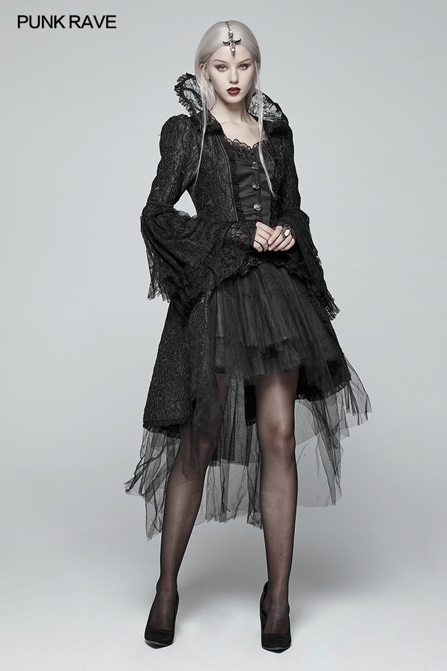 Gothic Translucent Standing Collar Lace Dress Coat