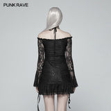 Gothic Off Shoulder Halter Neck Horn Sleeves Lace Mini Shirt