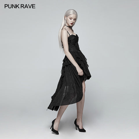 Gothic Strapless High Low Dress With Detachable Shoulder Strap