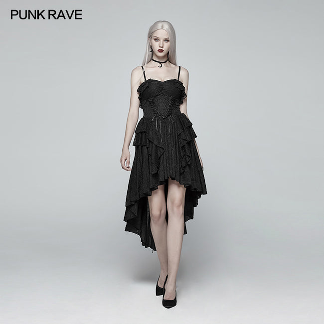 Gothic Strapless High Low Dress With Detachable Shoulder Strap