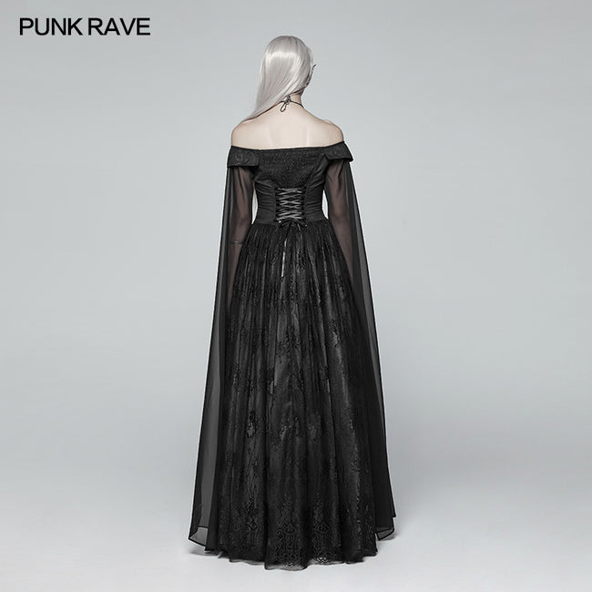 Retro And Elegant Dark Gothic Off Shoulder Victoria Long Lace Dress