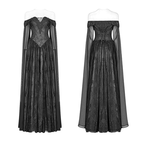 Retro And Elegant Dark Gothic Off Shoulder Victoria Long Lace Dress