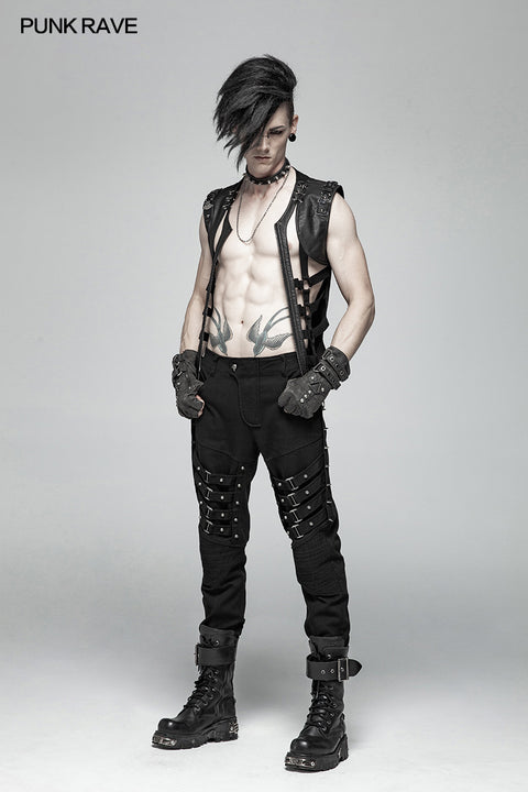 Punk Men Heavy Metal Trousers With Metal Tip Rivet
