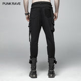 Punk Dark Knit Trousers Carrot  Pants With Three-dimensional Pockets Decoration