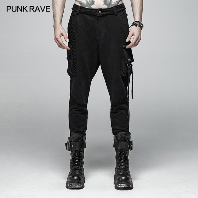 Punk Dark Knit Trousers Carrot  Pants With Three-dimensional Pockets Decoration