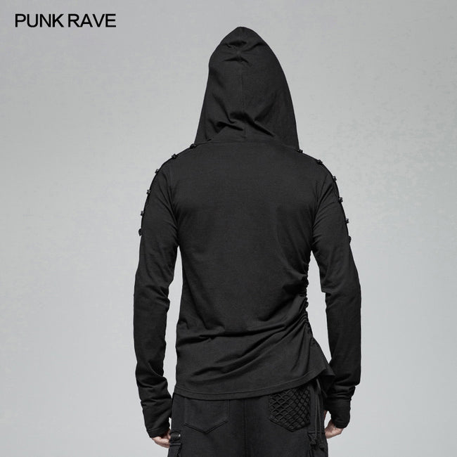Dark Punk Hooded Thin Asymmetry Sweatshirt For Men