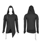 Dark Punk Hooded Thin Asymmetry Sweatshirt For Men