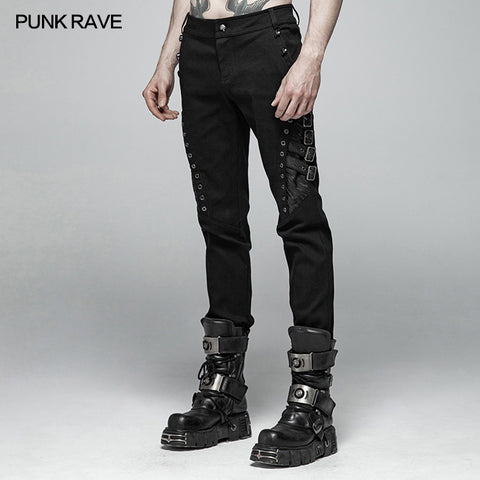 Men Punk Water-washed Elastic Trousers