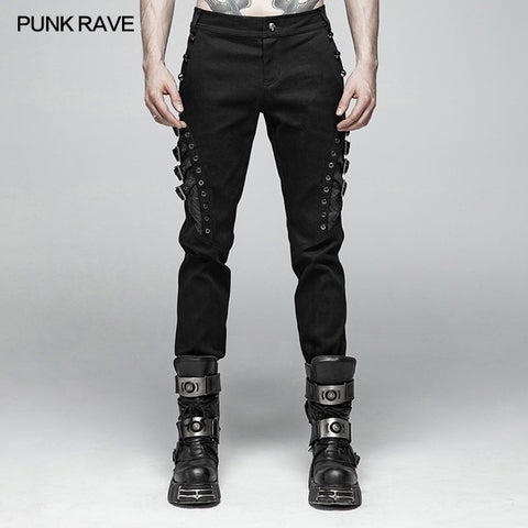 Men Punk Water-washed Elastic Trousers
