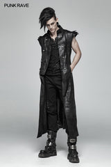 Punk Armor Long Vest Coat With  PU Leather Buckle
