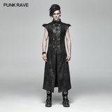 Punk Armor Long Vest Coat With  PU Leather Buckle