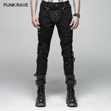 Men Punk Vintage Trousers With Detachable Personality Cover