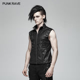 Men Punk Standing Collar Sleeveless Vest