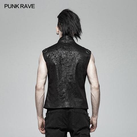 Men Punk Standing Collar Sleeveless Vest
