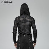 Men Punk Dark Printing Long Sleeves Hooded T-shirt